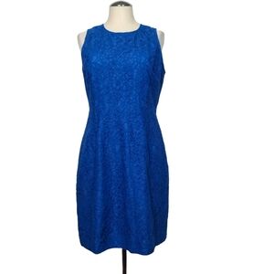 J. Crew Factory Blue Floral Lace Sleeveless Back Zip Crewneck Dress 8P